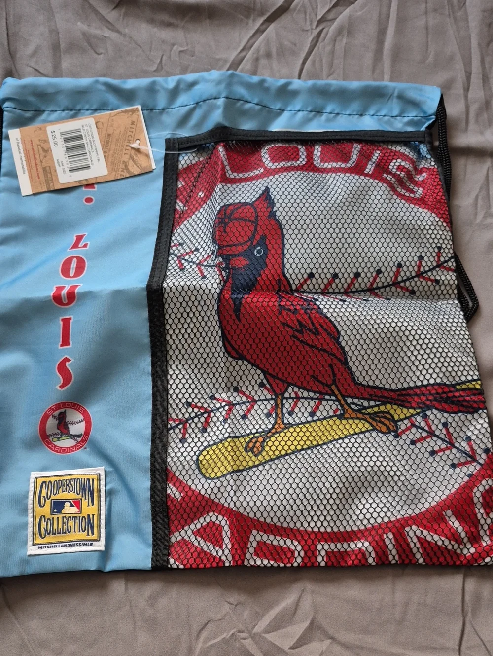 Mitchell & Ness St. Louis Cardinals Light Blue/Red Mesh Drawstring Bag